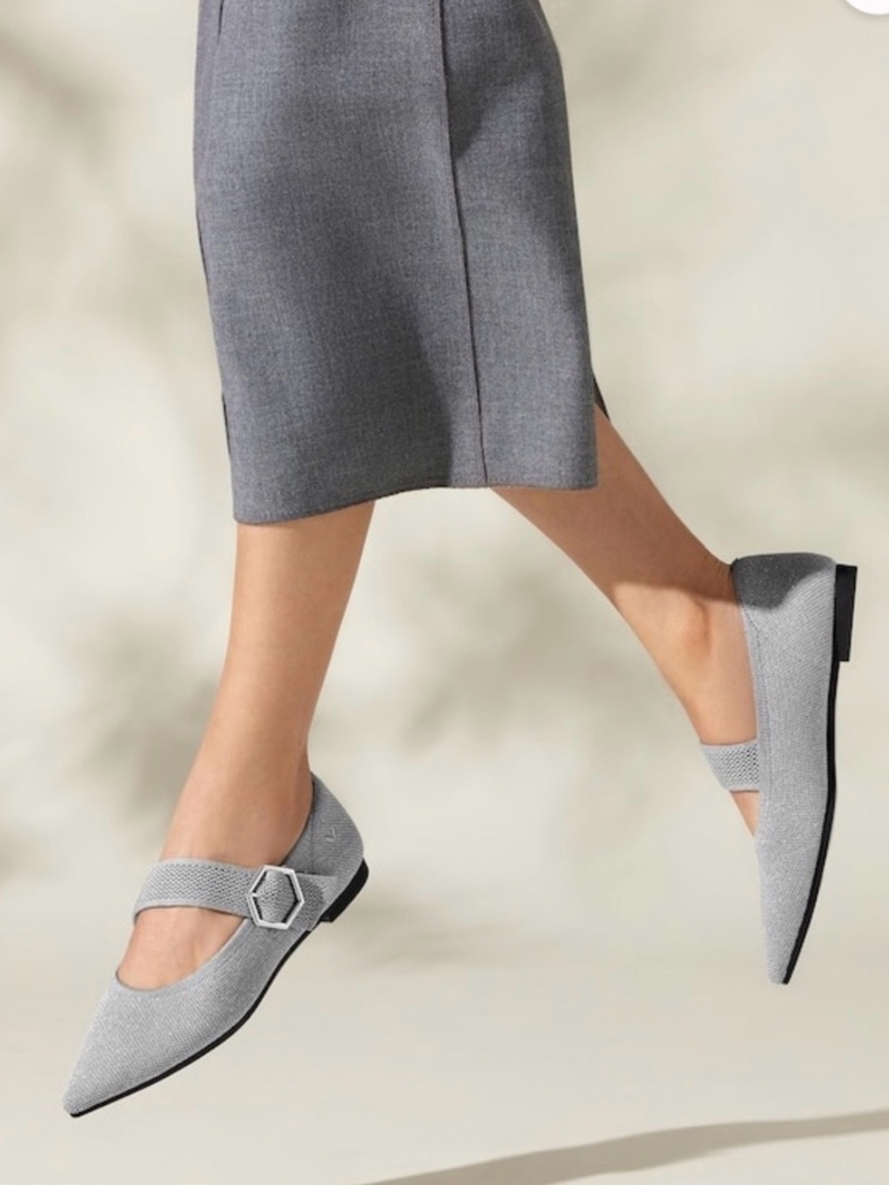 VIVAIA Maria Pointed Gray Mary Jane Flats with Decorative Buckle -9.5 (40.5) - Picture 2 of 9